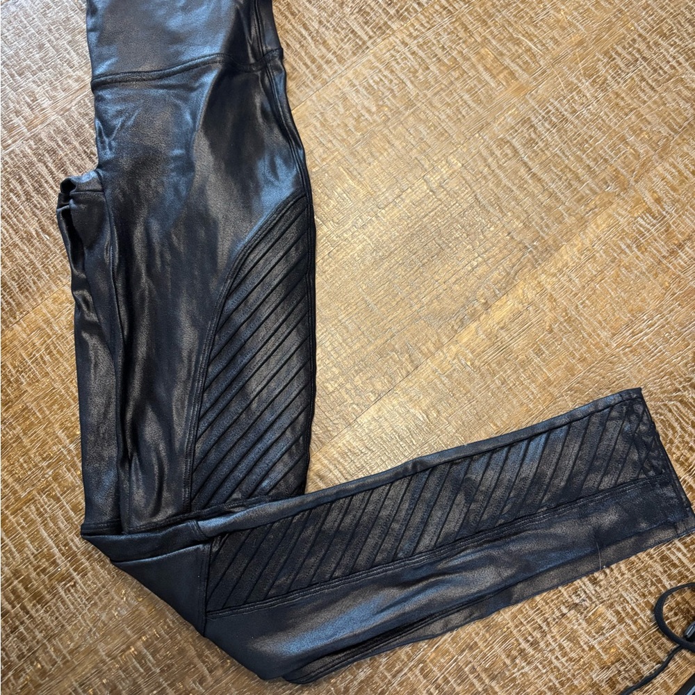 SPANX Shiny Black Moto Leggings